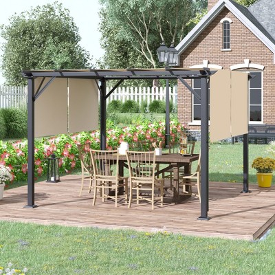 Beige Steel Outdoor Pergola with Retractable Canopy