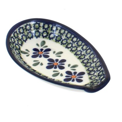 Blue Rose Polish Pottery Mosaic Flower Small Spoon Rest