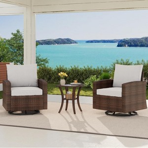 3-Piece Outdoor Swivel Rocking Chair Set with Side Table, High Back Wicker Glider Rocker Chairs for Porch, Deck, Yard, and Poolside - 1 of 4