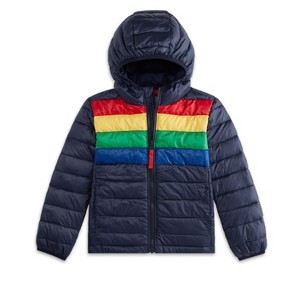 Primary Kids Lightweight Puffer Jacket in Navy Bold Rainbow - 1 of 1