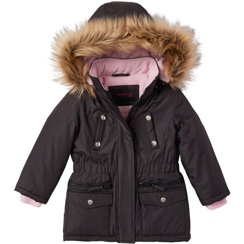 Sportoli Girls Fleece Lined Heavy Winter Anorak Jacket Coat Faux Fur Trim Zip-Off Hood, 2 of 7