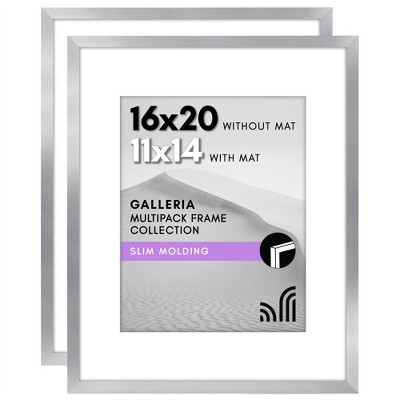 Americanflat 16x20 Picture Frame with Polished Plexiglass - Set of 2 - 11x14 with Mat or 16x20 Without Mat - Galleria - Picture Frames - Silver