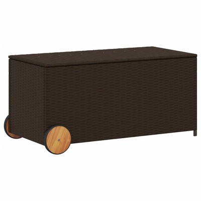 Brown Poly Rattan Deck Storage Box with Wheels