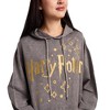 Harry Potter Stars & Hogwarts Crest Women's Gray Mineral Wash Long Sleeve Fleece Hooded Sweatshirt - 2 of 4