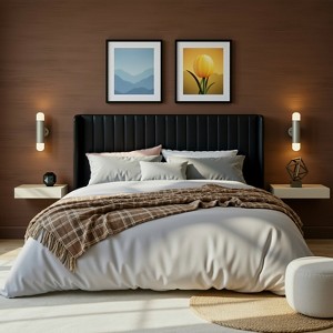 Velvet Upholstered Bed with Wingback Headboard, No Box Spring Needed - 1 of 4