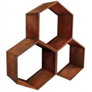 Sunnydaze Indoor/Outdoor Heavy-Duty Steel Hexagon Honeycomb Fire Pit or Fireplace Firewood Log Rack Holder - 30" - Oxidized Rust Finish - 1 of 4