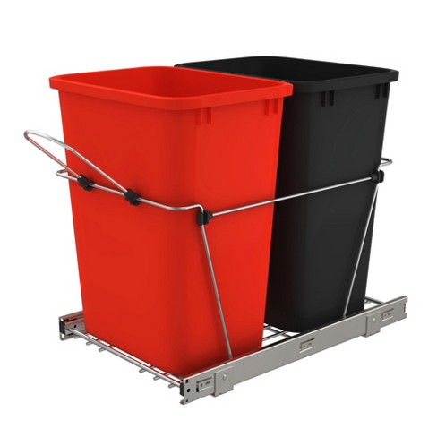 Rev-a-shelf Double Pull Out Trash Can For Under Kitchen Cabinets 35 Qt 12  Gal Garbage Recyling Bin On Full Extension Slides, Redblack,  Rv-18kd-1618c-s : Target