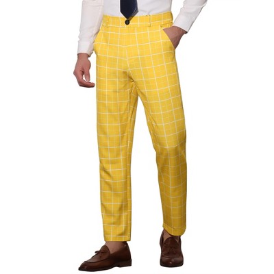 Lars Amadeus Men's Color Block Slim Fit Flat Front Plaid Dress Pants