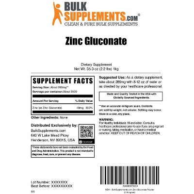 BulkSupplements Zinc Gluconate Powder