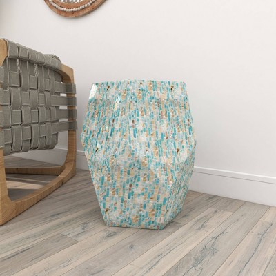 Natural Wood and Shell Round Accent Table