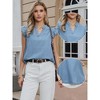 INSPIRE CHIC Women's Denim Cute Ruffled Cap Sleeve Collared V Neck Summer Casual Jean Blouses - 2 of 4
