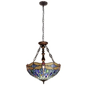 Chloe Lighting Sunniva Dragonfly Tiffany-Style 3-Light Inverted Ceiling Pendant 18" Shade - 1 of 4