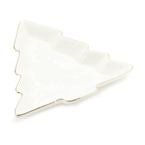 Ceramic Pine Tree Trinket Dish 6.5" Elegant Porcelain Christmas Tableware Set of 6 White Gold by Melrose - 1 of 3