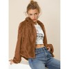 Allegra K Women's Cropped Notch Lapel Open Front Faux Fur Fluffy Coat - 3 of 4