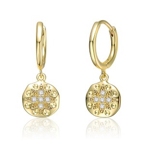 Elegant 14K Yellow Gold Plated Round Dangle Earrings Featuring a Star Design for a Sophisticated and Celestial Touch - 1 of 2