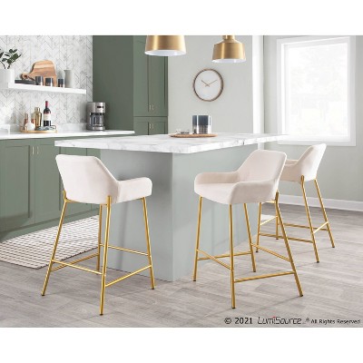 Elegant Daniella Cream Fabric Counter Stool with Gold Metal Frame