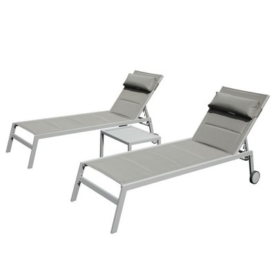 PAGED Outdoor Lounge Chairs with Side Table,3PC Outdoor Chaise Lounge Chair Set with Adjustable Backrest,2 Lounge chairs and 1Table