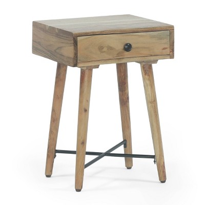 Westby Mid-Century Modern Handcrafted Acacia Wood Side Table with Drawer Natural - Christopher Knight Home