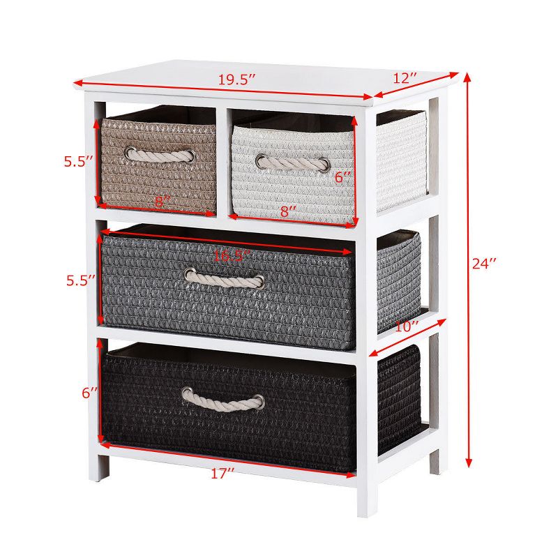 Costway Storage Drawer Unit 4 Woven Basket Cabinet Chest Bedside Table Nightstand, 2 of 11
