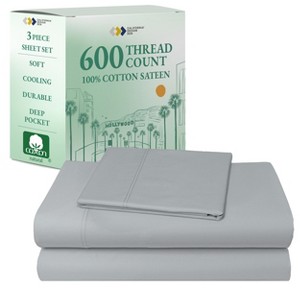 5-Star Luxury Sheet Set - 600 Thread Count 100% Cotton Sateen - Soft & Crisp Bed Sheets with Deep Pockets by California Design Den - 1 of 4