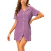 cheibear Women's Notched Collar Button Down Pajama Shirt Dress with Pocket - 2 of 4