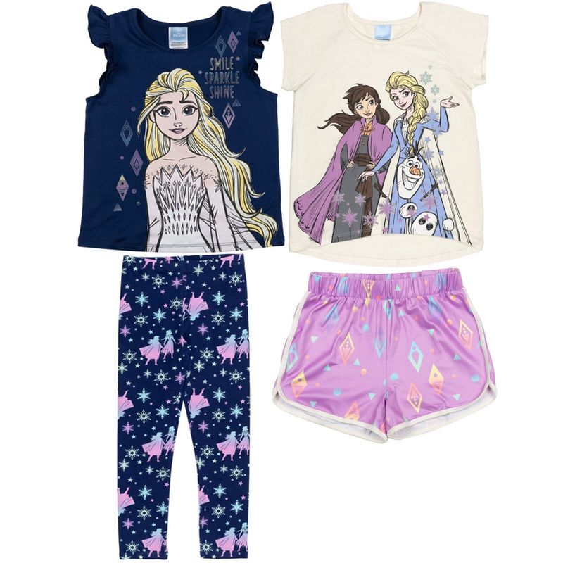 Disney Frozen Olaf Elsa Princess Anna Girls T-Shirt Tank Top Leggings and Shorts 4 Piece Outfit Set Little Kid to Big Kid, 1 of 9