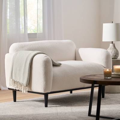 Contemporary 2-Seater Loveseat, Boucle or Velvet Upholstery, Birch Wood Legs for Living Room