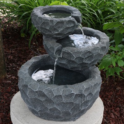Gray Polyresin 3-Tier Solar Powered Outdoor Fountain