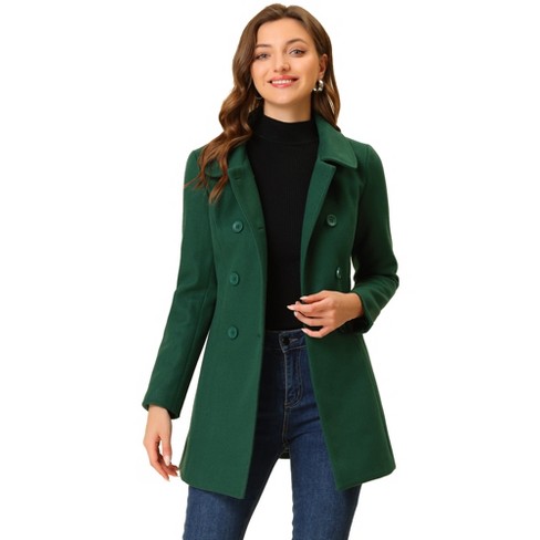 Inspire Chic Women s Christmas Peter Pan Collar Double Breasted Long Trench Winter Pea Coat Dark Green X small Target