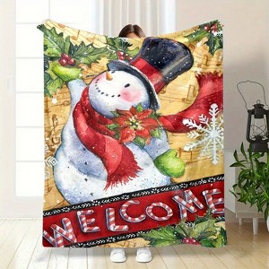 Lomsoe Vintage Style 3D Christmas Snowman Print Flannel Blanket - All Seasons Soft Cozy Warm Throw Blanket for Bed, Napping, Camping, Travel, Office - 1 of 4