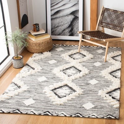 Hand-Knotted Black Wool Blend Rectangular Area Rug - 5x8 Feet