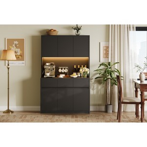Pantry Cabinet with Charging Station, Kitchen Pantry Storage Cabinet with Microwave Stand, 3 Drawers and Adjust Shelves - 1 of 4