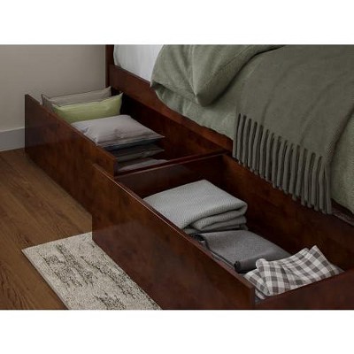 Walnut Rubberwood Twin-Full Urban Bed Drawers with Rollers