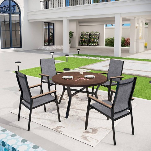 5pc Patio Set Steel Table With Umbrella Hole Aluminum Frame