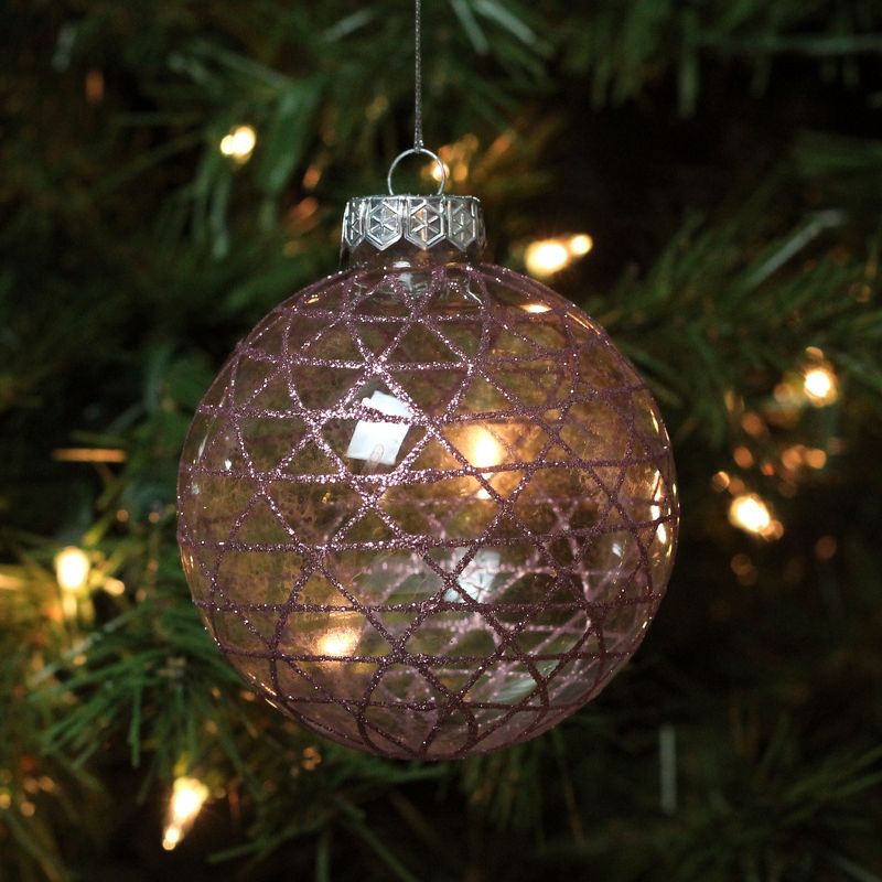 Northlight Glittered Clear and Pink Geometric Glass Christmas Ball Ornament 3.75" (95mm), 2 of 4
