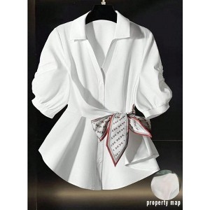 TIME HOLLOW Chiffon Pleated Polo Collar Blouse - 1 of 3