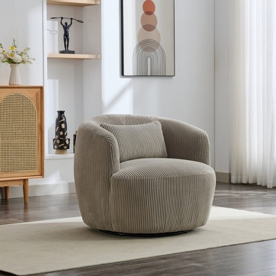 Aortzio 34.25"W Wide Swivel Accent Chair Upholstered Barrel Chair With Pillow