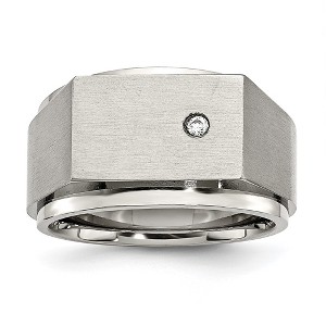 Black Bow Jewelry Men's 14mm Stainless Steel & CZ Brushed/Polished Signet Tapered Ring - 1 of 4