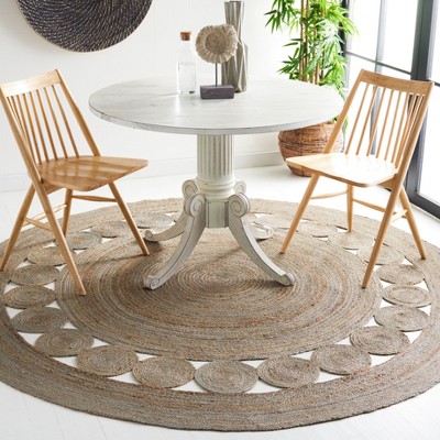 Hand-Knotted Boho Charm Gray Jute 6'6" Round Area Rug