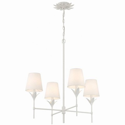 Matte White 4-Light Chandelier with Silk Shades
