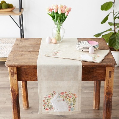 Spring Meadow Embroidered Beige Linen and Polyester Placemats Set of 4