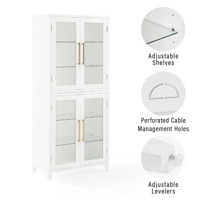 White Recessed Panel Glass Door Kitchen Pantry Cabinet