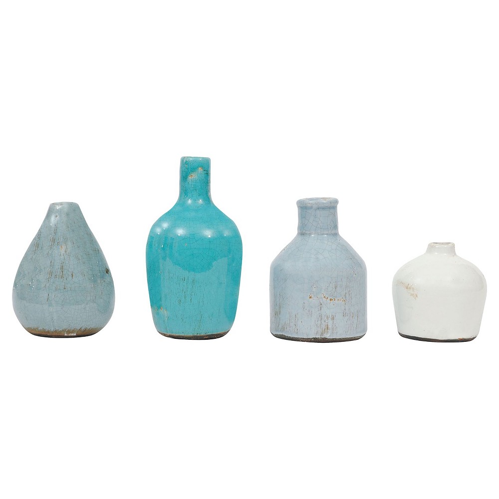 Photos - Vase Set of 4 Terra-cotta  Blue & White - Storied Home