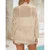 Womens Crochet Knit Cardigan Open Front Longline Cardigan Ribbed Cuff Lace Cardigan - 2 of 4