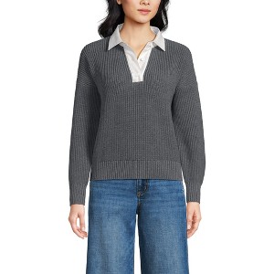 Lands' End Women's Drifter Rugby with Woven Collar Sweater - 1 of 3