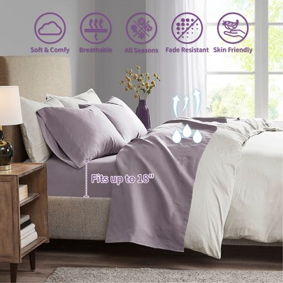 LIVN CO. Solid Brushed Microfiber Deep Pocket Sheet Set with 3M Scotchgard, Purple Twin XL