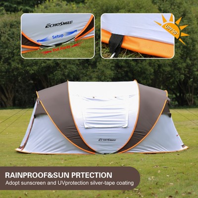 EchoSmile 8-Person White and Brown Pop Up Camping Tent