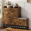 Shoe Cabinet with 2 Flip Drawers, Wood Narrow Shoe Cabinet with Bench & Hooks – Entryway Storage for Hallway, Living Room - 3 of 4