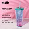 Blush Mermaid Tumbler with Screw On Lid, Silicone Seal, and Reusable Straw, Slim Clear Plastic Leak-Proof Travel Iced Coffee Cup, 24 Oz, Set of 1 - 2 of 4