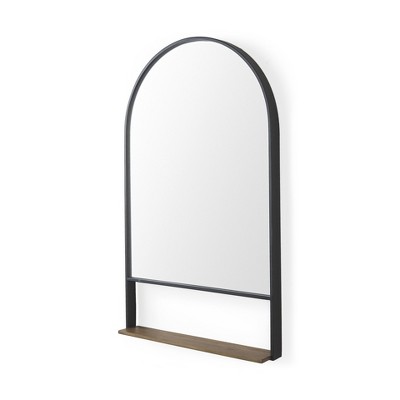 HomeRoots 40" Black Metal Arch Framed Accent Mirror With Shelf